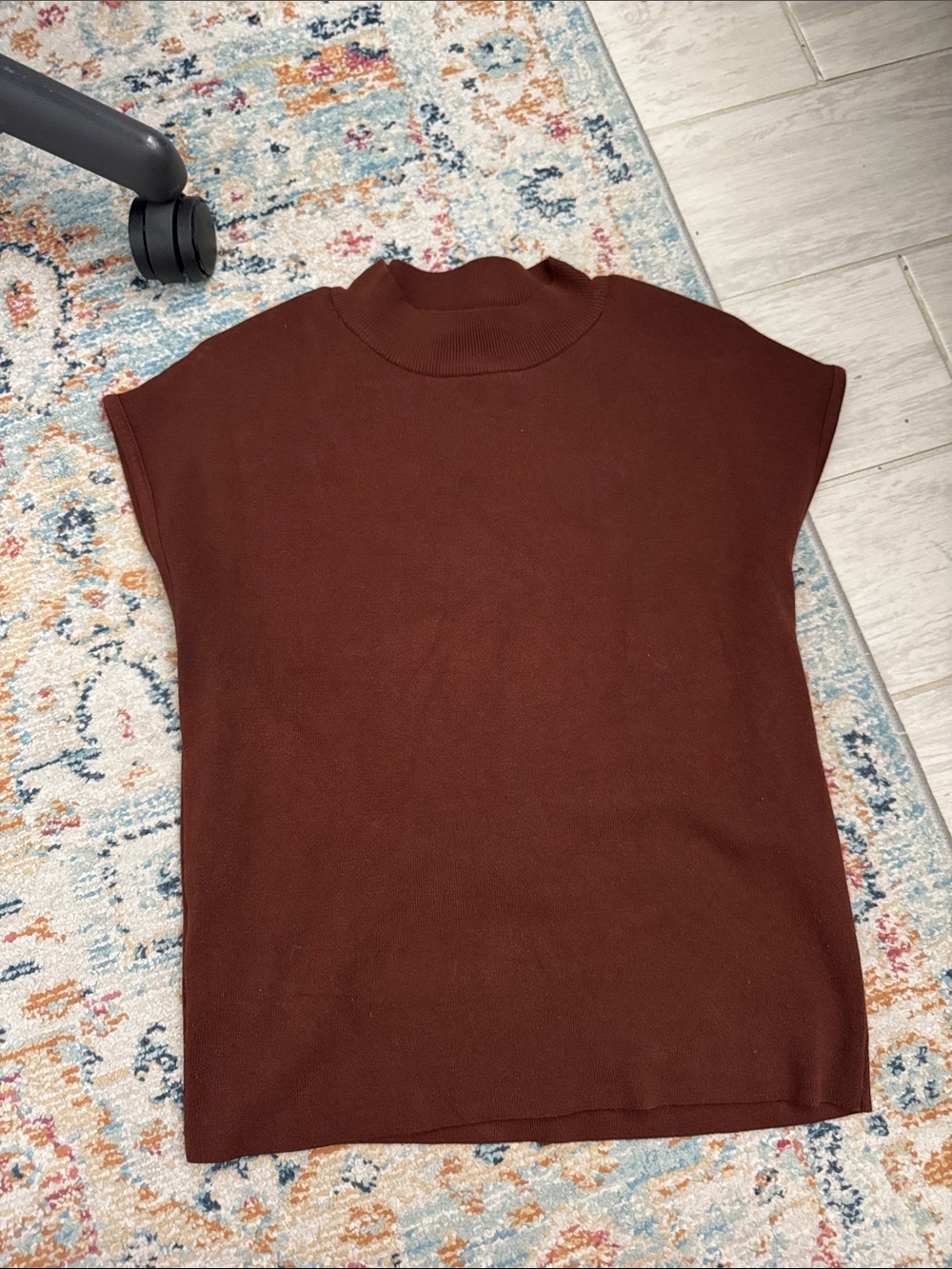 Mango (MNG) - Sleeveless Mock Neck Top in Deep Brown